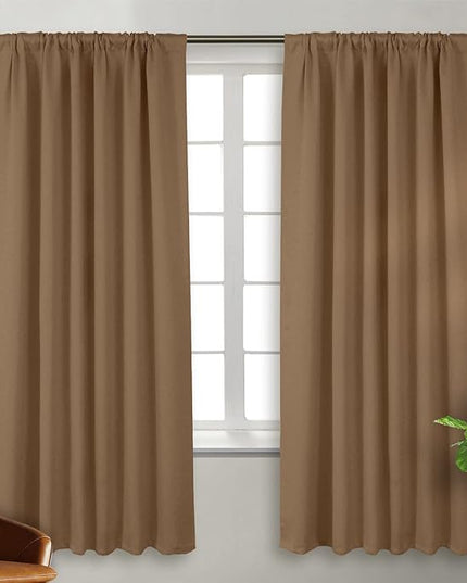 BGment Rod Pocket and Back Tab Blackout Curtains for Bedroom - Thermal Insulated Room Darkening Curtains for Living Room, 2 Window Curtain Panels (52 x 72 Inch, Taupe)