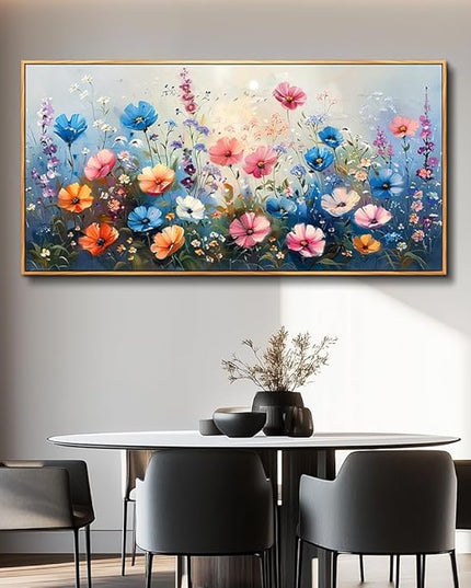 QIYILEXWART Large Wall Art For Living Room Canvas Wall Decor For Bedroom Watercolour Painting Office Decoration Colorful Flowers Wall Picture Artwork Ready To Hang Home Decor Wood Framed