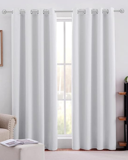 HOMEIDEAS Greyish White Blackout Curtains for Bedroom 52 X 84 Inch Long 2 Panels Set Room Darkening Curtains/Drapes, Soundproof Thermal Grommet Window Curtains for Living Room
