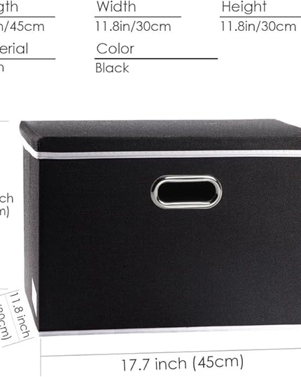 PRANDOM Large Foldable Storage Box with Lid [1-Pack] Fabric Collapsible Storage Bin Organizer Container Basket Cube with Cover for Home Bedroom Closet Office Nursery Black (17.7x11.8x11.8)