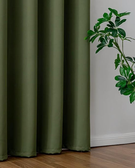 Olive Green Curtains 96 Inch Length 2 Panels Set, Light Filtering Curtains for Living Room 96 Inch Long, Grommet Energy Saving Semi Sheer Drapes for Bedroom Window(W52 x L96)