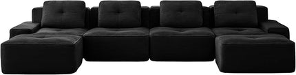 Hommoo 153" Oversized Sectional Sofa, Modular U Shaped Couch with Ottoman, Comfy Corduroy Couches with Deep Seat, 6 Seat Convertible Boneless Sofa for Living Room No Assembly Required Black