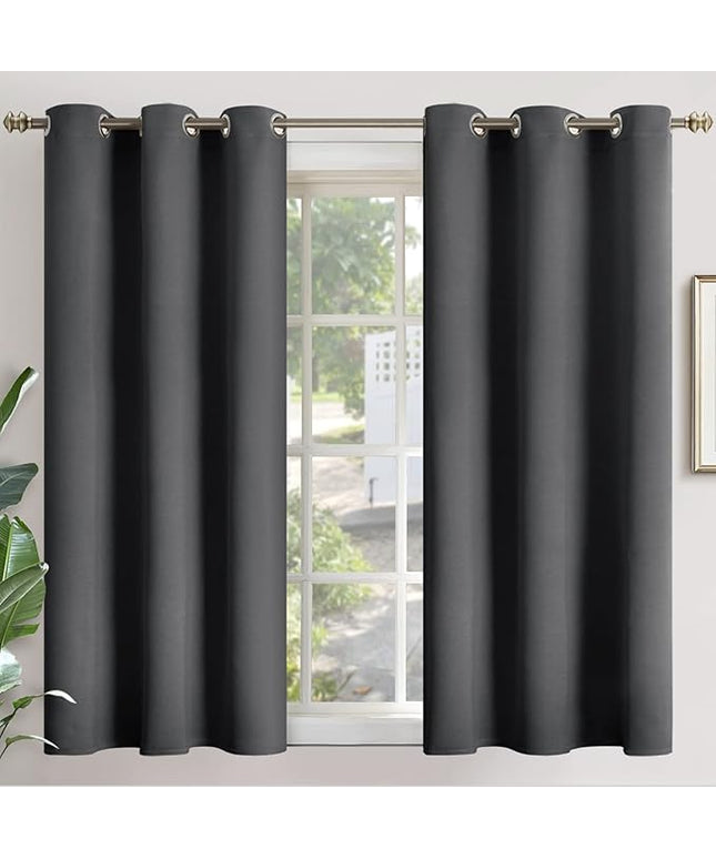 YoungsTex Blackout Curtains 48 Inches Length for Short Window - Dark Grey Thermal Insulated Drapes with Grommet Room Darkening Privacy for Bathroom Bedroom, 2 Panels, 42 x 48 Inch