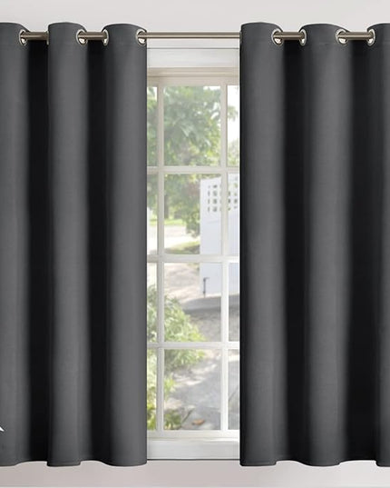 YoungsTex Blackout Curtains 45 Inches Length for Short Window Grommet Room Darkening Drapes Thermal Insulated for Bedroom Basement Kitchen Office, 2 Panels, 42 x 45 Inch, Dark Grey