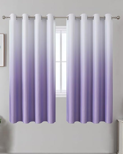 Estelar Textiler Lilac and Greyish White Ombre Blackout Curtains for Bedroom 52 x 63 Inches Long, Energy Saving Thermal Insulated Window Drapes for Living Room with Grommets, 2 Panels