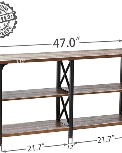 IBF Rustic Console Table, Industrial Wood and Metal Sofa Table, Hallway Entry Table for Home Living Room, Long Horizontal Bookshelf Entryway Table with Retro Vintage Storage Shelf, Rustic Oak, 47 Inch