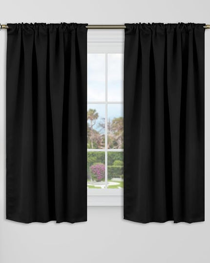 BGment Black Out Curtains 54 Inch Long for Bedroom - 34 x 54 Inch Curtains Thermal Insulated Noise Reducing Energy Efficiency Rod Pocket and Back Tab Drapes for Kids Room, 2 Windows Panels, Black