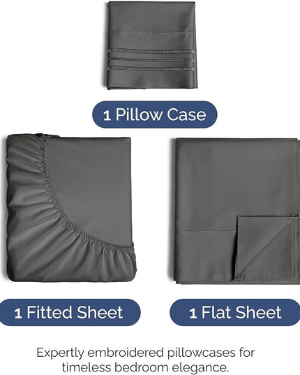 Twin XL Size 3 Piece Sheet Set - Comfy Breathable & Cooling Bed Sheets Set - Hotel Luxury Bedding for Women, Men, Kids, Teens, Boys & Girls - Deep Pockets, Soft and Wrinkle Free - Oeko-Tex - Charcoal