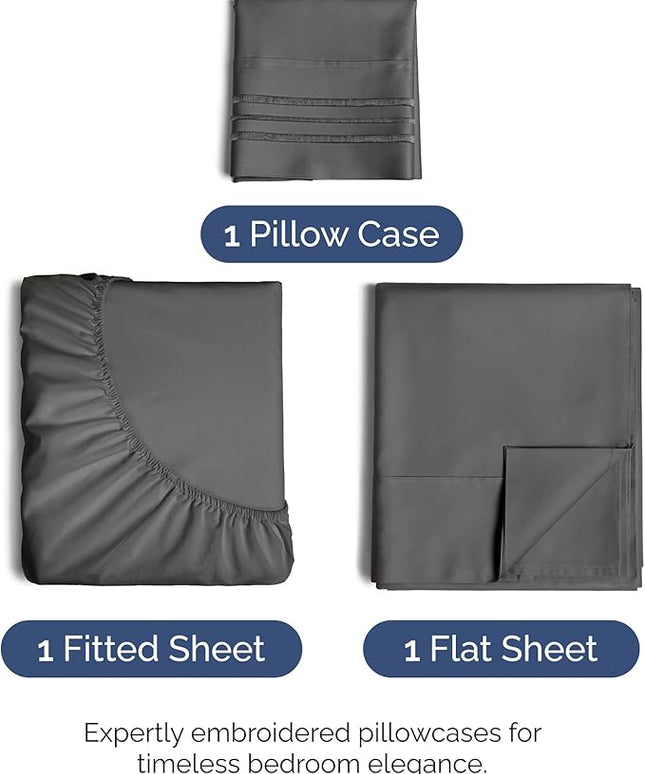 Twin XL Size 3 Piece Sheet Set - Comfy Breathable & Cooling Bed Sheets Set - Hotel Luxury Bedding for Women, Men, Kids, Teens, Boys & Girls - Deep Pockets, Soft and Wrinkle Free - Oeko-Tex - Charcoal