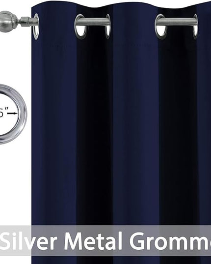 Yakamok 72 Inch Length Blackout Curtains for Bedroom, Thermal Insulated Room Darkening Grommet Top Window Drapes for Living Room,42W x 72L,Navy Blue,2 Panels