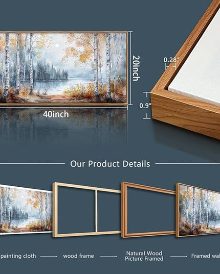 PHAOHUAXM Canvas Wall Art For Living Room Wall Decoration For Bedroom Office Decoration Trees Forest Landscape Painting Lake view Mural Modern Aesthetic Room Home Decor Artwork Wood Framed 20x40 In