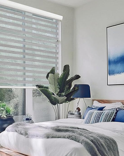 Shadesu Cordless Zebra Blinds for Windows, 22.5" W x 72" H, Grey, Dual Layer Free-Stop Zebra Shades, Light Control for Day and Night, Sheer Blinds for Indoor Windows, Bedroom, Kitchen