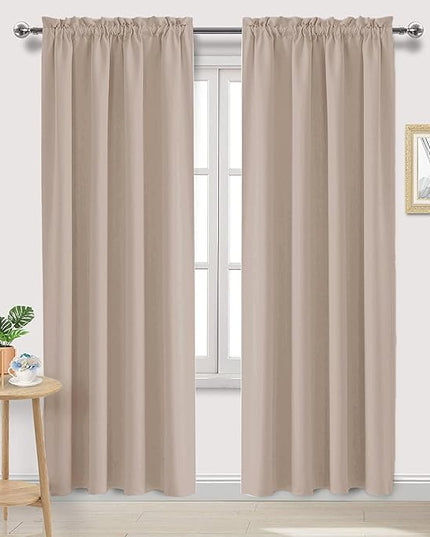 DWCN Blackout Curtains for Living Room Thermal Insulated, Energy Saving & Noise Reducing Bedroom Curtains, Camel, W 52x L 95 Inch, Set of 2 Rod Pocket Curtain Panels