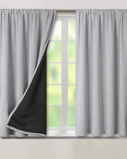 BGment Thermal Insulated 100% Blackout Curtains for Bedroom with Black Liner, Double Layer Full Room Darkening Noise Reducing Rod Pocket Curtain (52 x 45 Inch, Light Grey, 2 Panels)