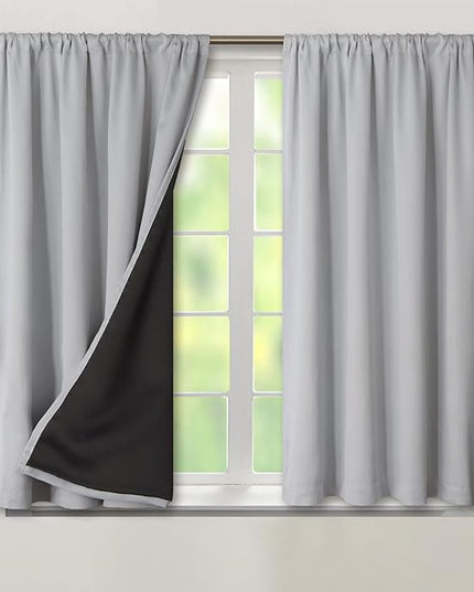 BGment Light Grey Blackout Curtains for Bedroom 54 Inch Length, Rod Pocket 100% Blackout Curtains with Thermal Liner Room Darkening Curtains for Living Room, Each Window Curtain 2 Panels, 42 x 54 Inch