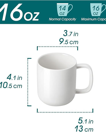 vancasso Porcelain Coffee Mugs Set, 16 oz Ceramic Coffee Cups for Americano Hot Tea Iced Coffee Cold Brew Cocoa Milk Mugs Set of 6, Dishwasher & Microwave Safe, White