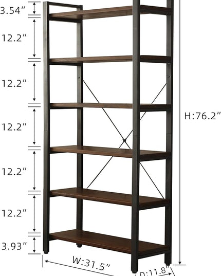 WH-AOERPYMY Natural Real Wood Bookcase,Industrial Bookshelf,6 Tier Solid Wood Open Book Shelf Storage,Metal Shelving Unit,Farmhouse Wide Etagere Bookcase for Office Living Bedroom (6 Tiers)
