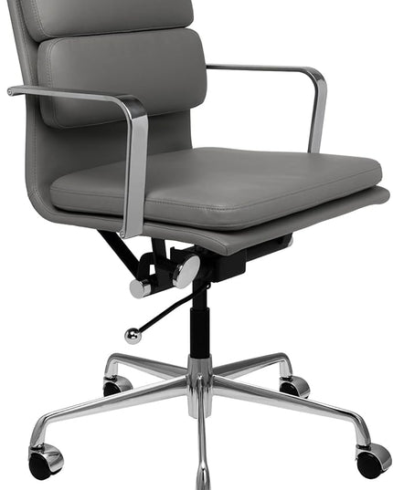 Laura Davidson Furniture SOHO II Padded Management Office Chair - Mid Back Desk Chair with Arm Rest, Swivel & Cushion Availability, Made of Faux Leather, Dark Grey, Computer Chair