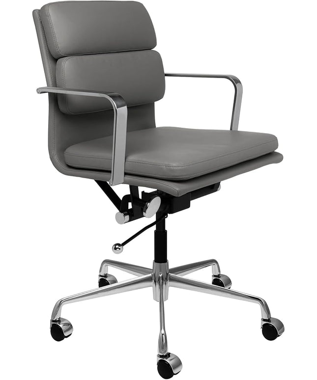 Laura Davidson Furniture SOHO II Padded Management Office Chair - Mid Back Desk Chair with Arm Rest, Swivel & Cushion Availability, Made of Faux Leather, Dark Grey, Computer Chair