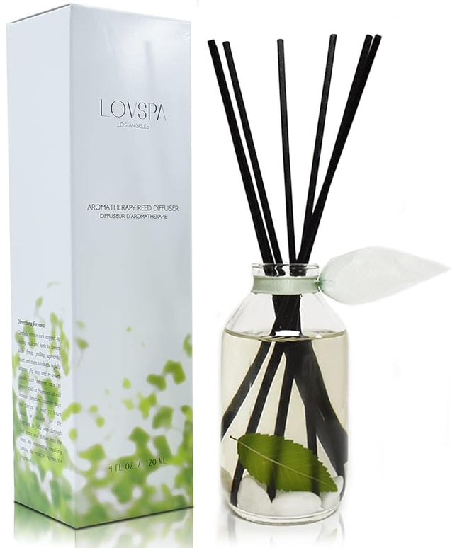 LOVSPA Reed Diffuser Set, Zen White Tea & Ginger Scented Oil Diffuser with Sticks, Home Fragrance Accessories for Bathroom Shelf Decor, Aroma Diffusers for Home or Office Desk, USA Made