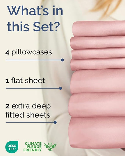 Extra Deep Split King Sheet Set - 7 Piece Breathable and Cooling Sheets - Hotel Luxury Bed Sheets Set - Easy Fit - Soft, Wrinkle Free and Comfy Sheets Set - Baby Pink Sheet Set with Extra Deep Pockets