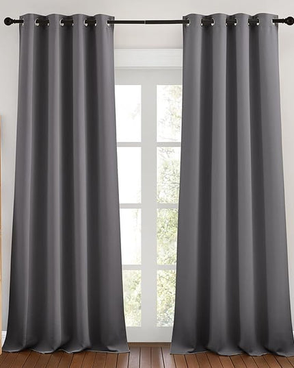 NICETOWN Bedroom Blackout Curtains 90 inch Length - Triple Weave Energy Saving Thermal Insulated Solid Grommet Blackout Draperies for Patio/Hall (1 Pair, 46 inches Wide, Grey)