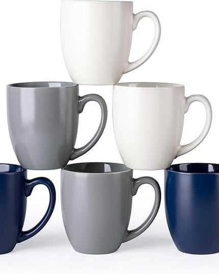 AmorArc 16oz Coffee Mugs Set of 6, Large Ceramic Coffee Mugs for Man, Woman, Dad, Mom, Modern Coffee Mugs with handle for Tea/Latte/Cappuccino/Cocoa. Dishwasher&Microwave Safe, Multi-Color