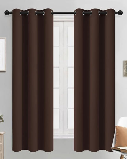 Yakamok Premium Room Darkening Thermal Insulated Curtains for Bedroom/Living Room - Classic Grommet Top (2 Panels, Chocolate Brown, 38 Inch by 63 Inch)