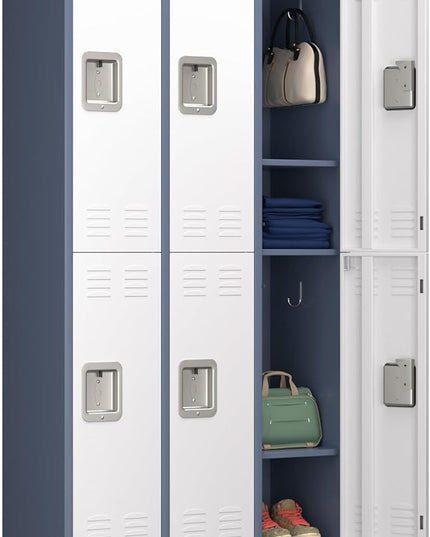 Aobabo Metal Storage Locker for Employees, 6 Doors Metal Locker for Garage, Office, Gym, Dormitory, Industrial Storage with 18 Hooks, Assembly Required, Grey White