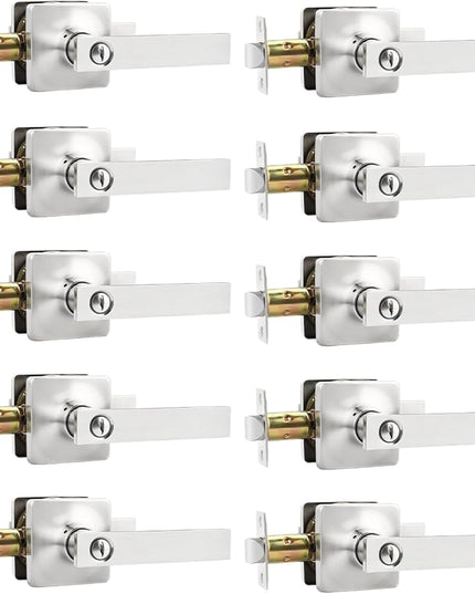 Mengico 10 Pack Interior Door Handles,Nickel Door Handles Interior,Door Lever Lock Privacy Lock(for Bedroom&Bathroom)