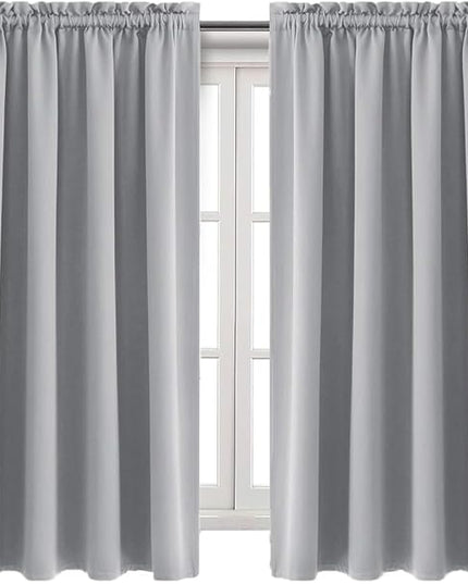 DWCN Blackout Curtains Room Darkening Thermal Insulated Bedroom Curtains Window Curtain Panels, 38 x 63 inches Long, Set of 2 Silver Grey Rod Pocket Drapes