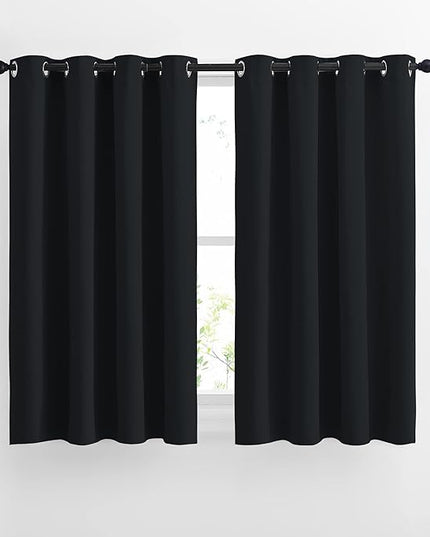NICETOWN Black Out Curtains 54 inch Long for Bathroom - Easy Care Solid Thermal Insulated Grommet Blackout Window Treatment for Bedroom (2 Panels, W52 x L54)