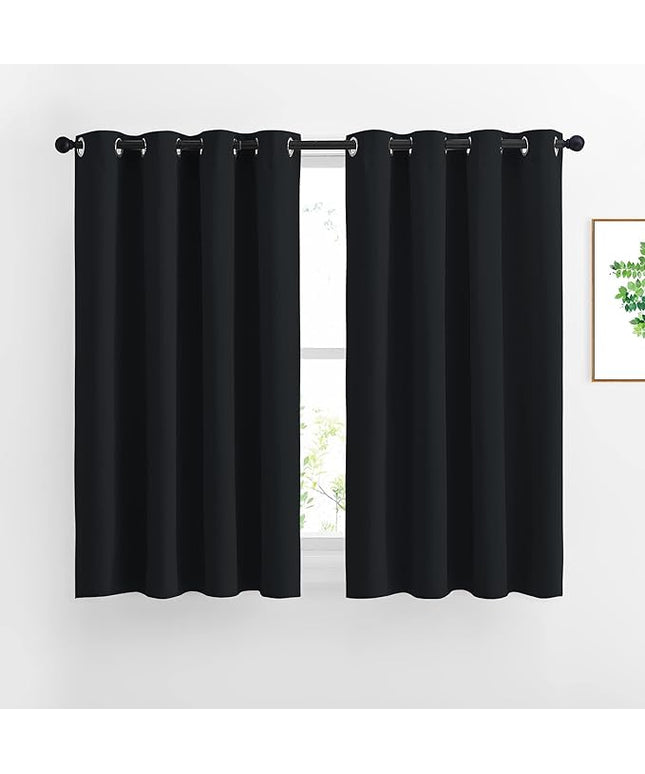 NICETOWN Black Out Curtains 54 inch Long for Bathroom - Easy Care Solid Thermal Insulated Grommet Blackout Window Treatment for Bedroom (2 Panels, W52 x L54)