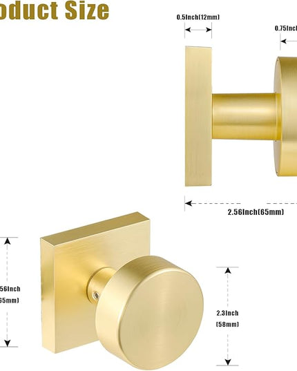 4 Pack Gold Dummy Door Knobs Interior, Brushed Brass Dummy Door Knobs for Closet Doors and Bifold Doors, Heavy Duty Modern Square Dummy Door Handle, Satin Brass