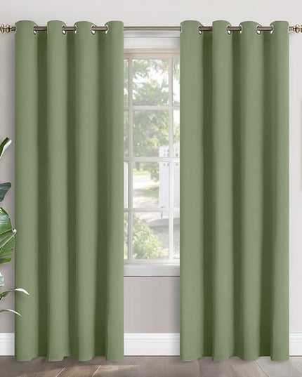 YoungsTex Olive Green Blackout Curtains 84 Inches Length - Thermal Insulated with Grommet Room Darkening Long Window Drapes for Living Room Bedroom, 2 Panels, 52 x 84 Inch