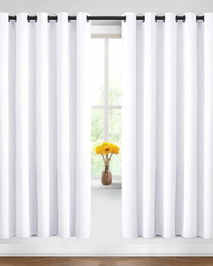 Yakamok Blackout Curtains Room Darkening Thermal Insulated Window Panels,Solid Grommet Top Drapes for Bedroom/Living Room(62Wx72L, Pure White, 2 Panels)