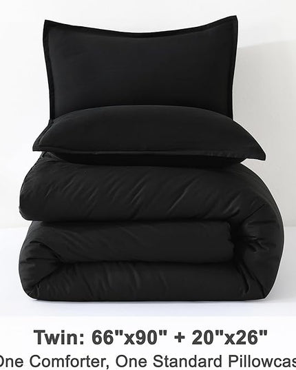 Litanika Black Twin/Twin XL Comforter Set, 2 Pieces Lightweight Solid Bedding Comforter Set, All Season Fluffy Bed Set (66x90In Comforter & 1 Pillowcase)