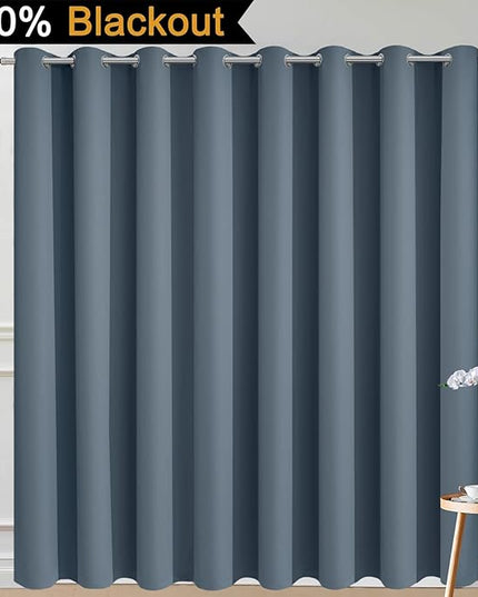 Yakamok Total Blackout Extra Wide Patio Sliding Door Curtains, Grommet Thermal Insulated Blind Curtains, Sliding Glass Door Panel for Living Room/Space Room Divider, Stone Blue, W100 x L84, 1 Panel