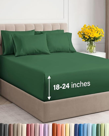Extra Deep King Sheet Set - 6 Piece Breathable and Cooling Sheets - Hotel Luxury Bed Sheets Set - Easy Fit - Soft, Wrinkle Free and Comfy Sheets Set - Emerald Green Sheet Set with Extra Deep Pockets