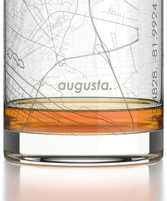 Well Told Engraved Augusta Georgia Map Rocks Glass, Old Fashioned Glassware (11 oz, Clear) Etched Bourbon Tumbler, Gifts For Whiskey Lovers