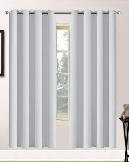 Yakamok Blackout Curtains Room Darkening Thermal Insulated Window Panels,Solid Grommet Top Drapes for Bedroom/Living Room(52Wx72L,Greyish White, 2 Panels)