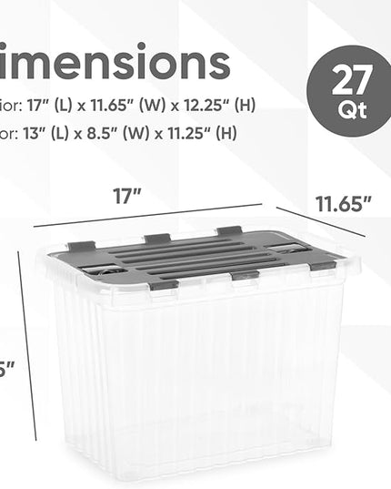 Superio 26 L Deep Storage Container with Hinged Lid 27.5 Quart (6 Pack)