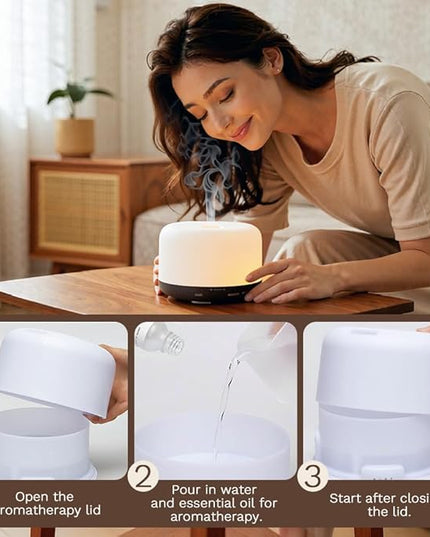 Essential Oil Diffuser 500ml,Aromatherapy Diffuser with 7 LED Lights,Quiet Air Humidifier 4-in-1 with Timer & Auto-Off,Compact Scent Diffuser for Bedroom,Yoga,SPA,Baby Room(Portable Model)