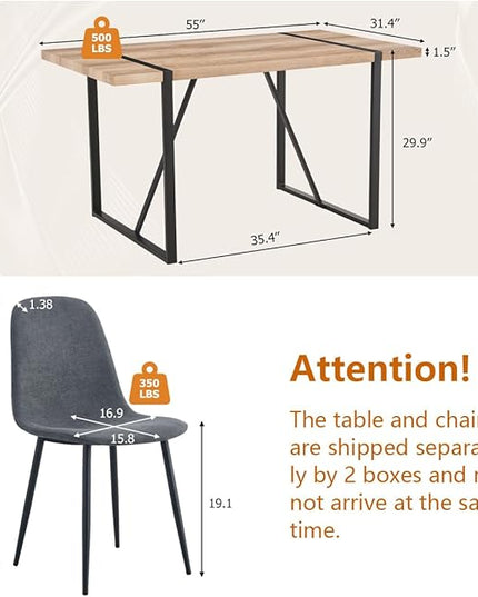 6 Chair Dining Table Set，Dinner Table Set for 6, 55'' Kitchen Table and Suede Nap Fabic Chairs Set of 6, 7 Piece Dining Table Set for Kitchen Dining Room