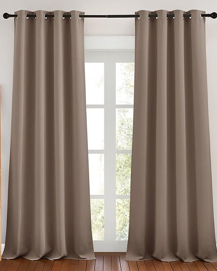 NICETOWN Kitchen Blackout Curtains and Drapes - Triple Weave Energy Saving Thermal Insulated Solid Grommet Blackout Panels for Patio (1 Pair, 46 inches by 90 Inch, Cappuccino)