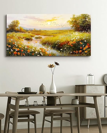 ERQINHUA Large Wall Art For Living Room Canvas Wall Decor For Bedroom Flower landscape Watercolour Painting Office Decoration Countryside Sunrise Scenery Wall Picture Printed Art Home Decor 24"X48"