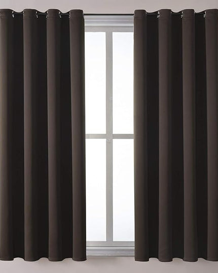 ChrisDowa Grommet Blackout Curtains for Bedroom and Living Room - 2 Panels Set Thermal Insulated Room Darkening Curtains (Brown, 52W x 63L)