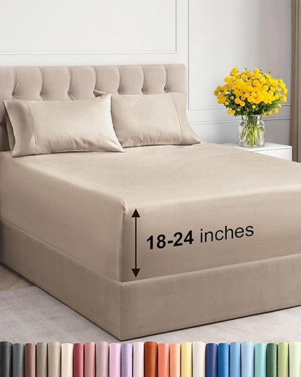Extra Deep Twin XL Sheet Set - 4 Piece Breathable & Cooling Sheets - Hotel Luxury Bed Sheets Set - Easy & Secure Fit - Soft, Wrinkle Free & Comfy Sheets Set - Wheat Sheet Set with Extra Deep Pockets