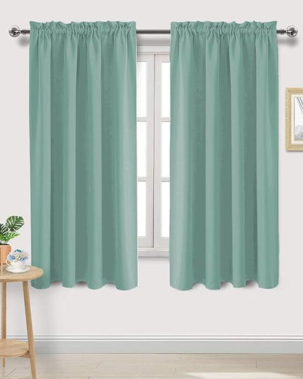 DWCN Blackout Curtains Thermal Insulated, Energy Saving & Noise Reducing Bedroom and Living Room Curtains, Sage Green, W 52x L 63 Inch, Set of 2 Rod Pocket Curtain Panels