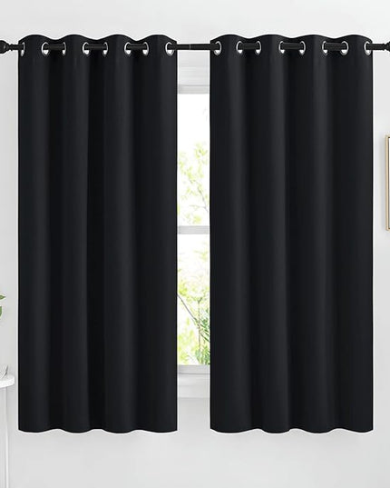 NICETOWN Black Curtains for Boys Room - Blackout Thermal Insulated Window Treatment Solid Grommet Room Darkening for Bedroom/Night Shift (Set of 2, W46 x L63)